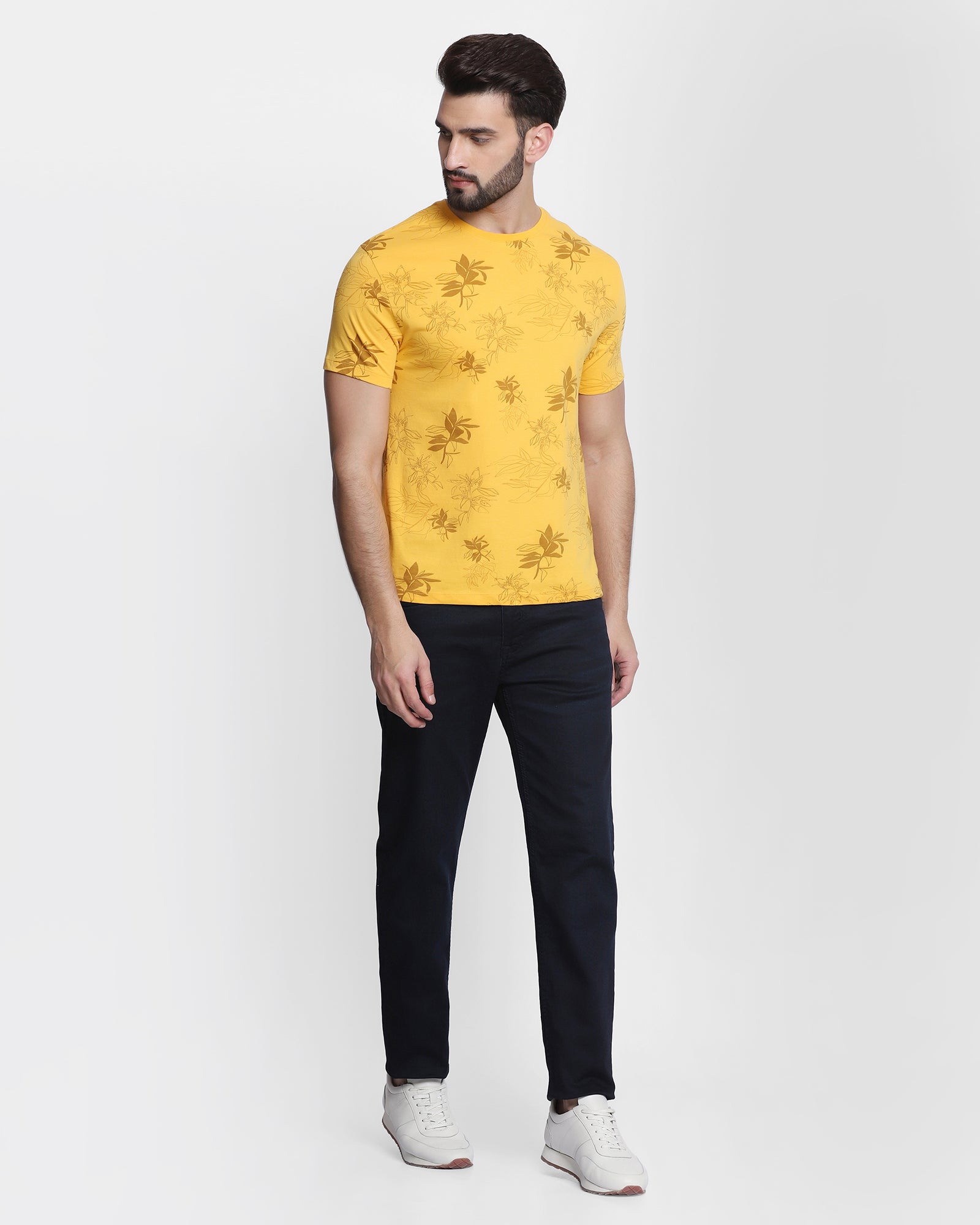 Over Printed Crew Neck T Shirt In Yellow