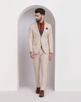 Linen Three Piece Pink Textured Formal Suit - Escott