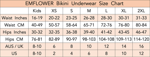 Bikini Size Chart