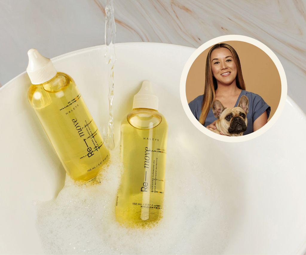 Ashley + Bruno, our Chief Frenchie Office, chat Re-move Nourishing Cleansing Oil