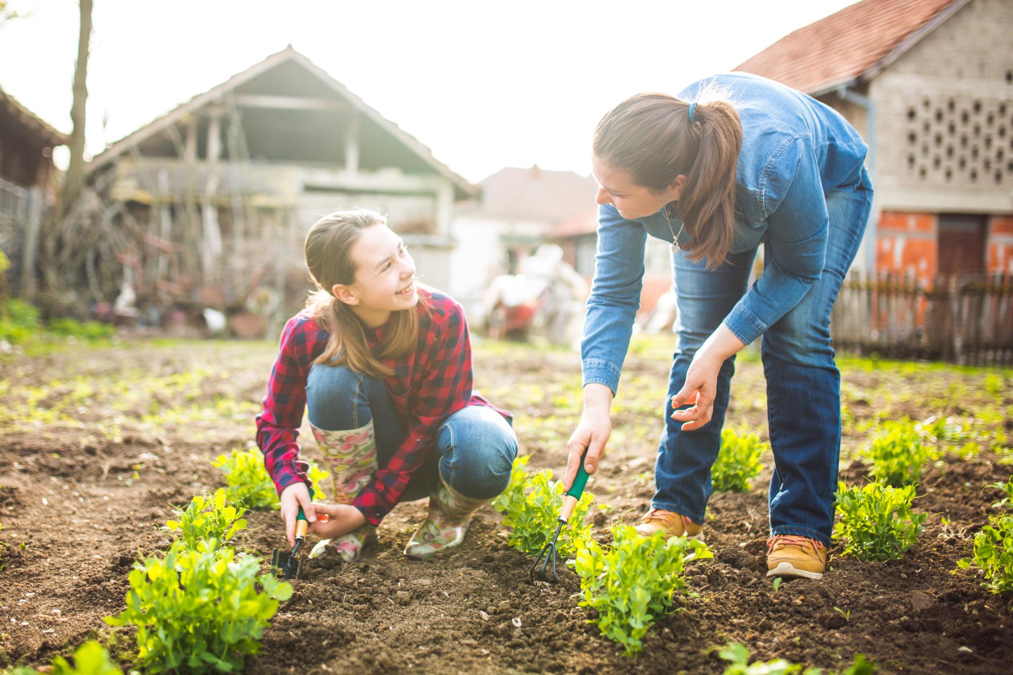 Mère et fille travaillant dans le jardin