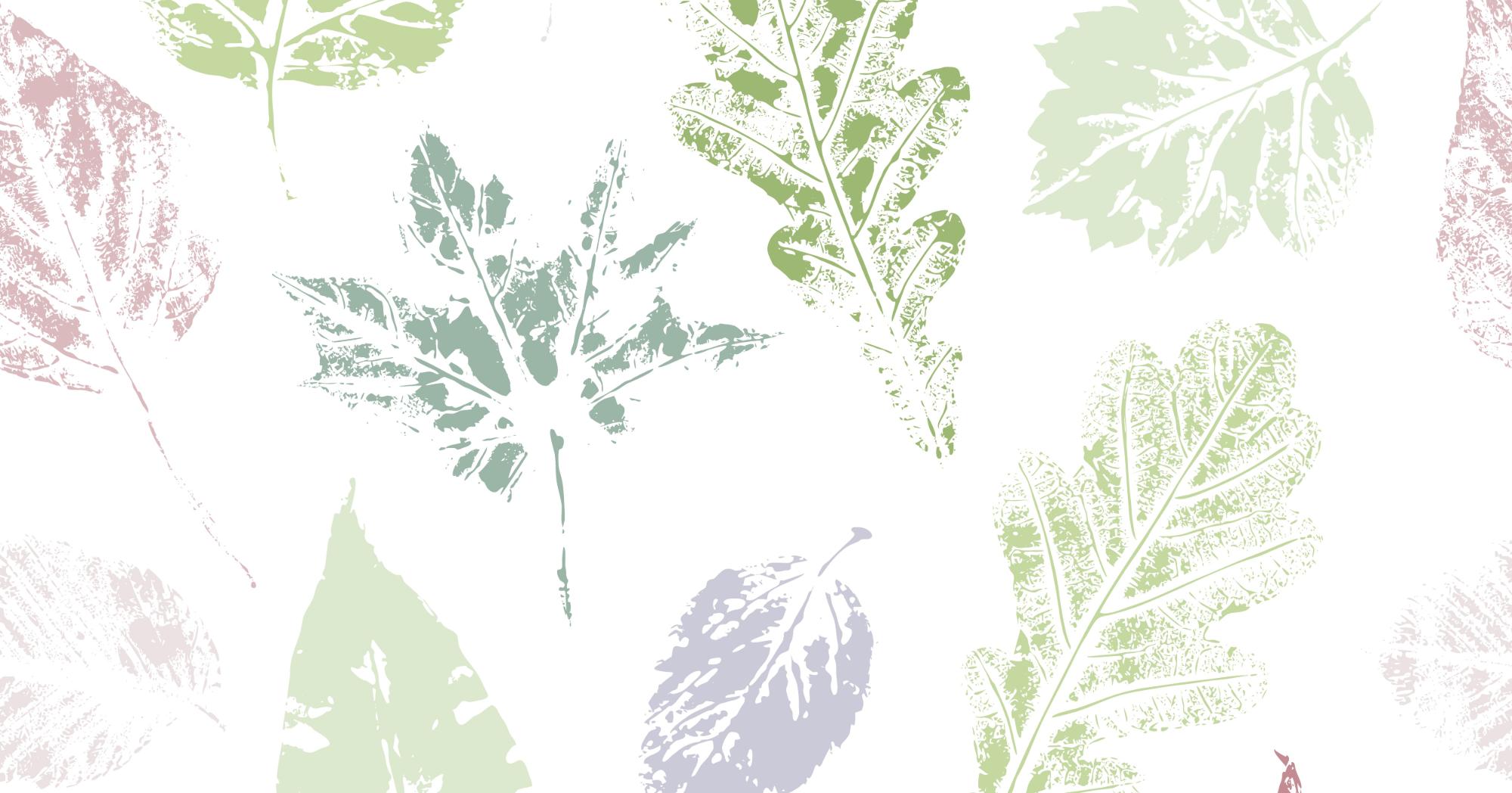 Seamless pattern of hand-printed spring leaves