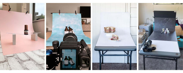 set up seamless look product photo at home