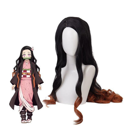 Demon Slayer / Kimetsu no Yaiba Nezuko Kamado Cosplay Wig Black Brown Long Wave Cosplay Wigs