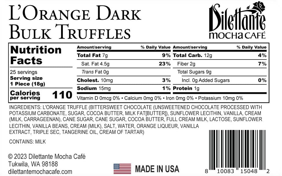 25-Piece Bulk L'Orange Truffles Nutrition Facts