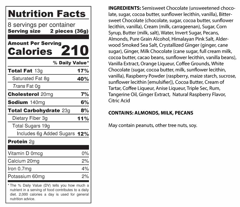 16-Piece Dark Chocolate Collection Nutrition Facts