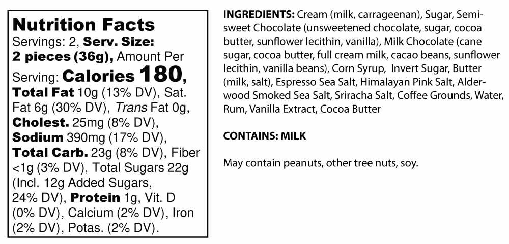 4-Piece Salted Caramels Nutrition Facts