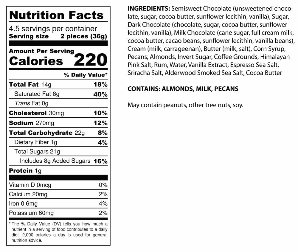 9-Piece Salted Caramels Nutrition Facts