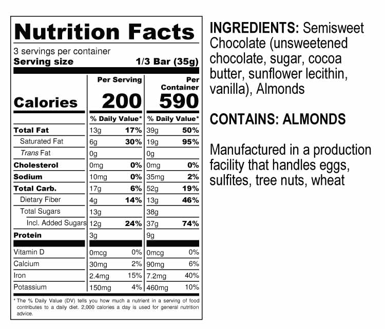 Dark Chocolate Almond Bar Nutrition Facts