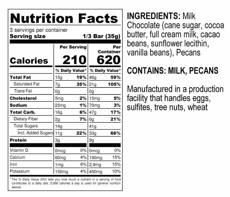 Milk Chocolate Pecan Bar Nutrition Facts