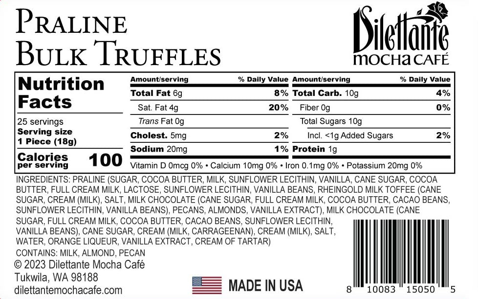 25-Piece Bulk Praline Truffles Nutrition Facts
