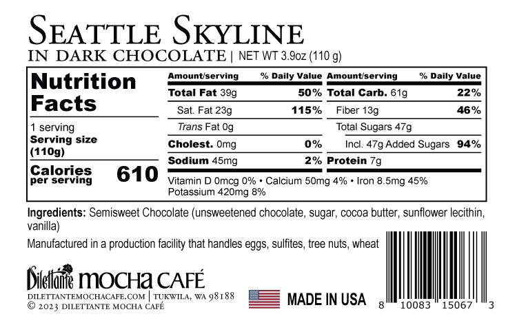 Dark Chocolate Seattle Skyline Chocolate Mold Nutrition Facts