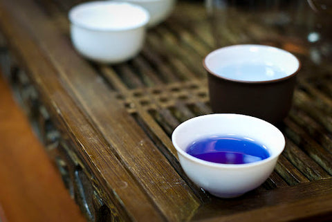 A bowl of blue pea infused water