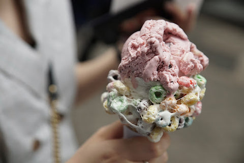 Vegan ice cream with cheerio toppings