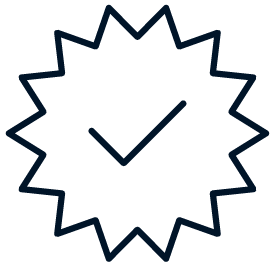 Warranty badge outline icon (starbust/jagged circle with a checkmark inside)