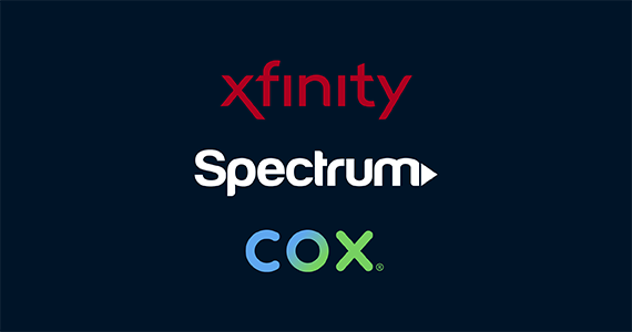 Xfinity, Spectrum, and Cox logos