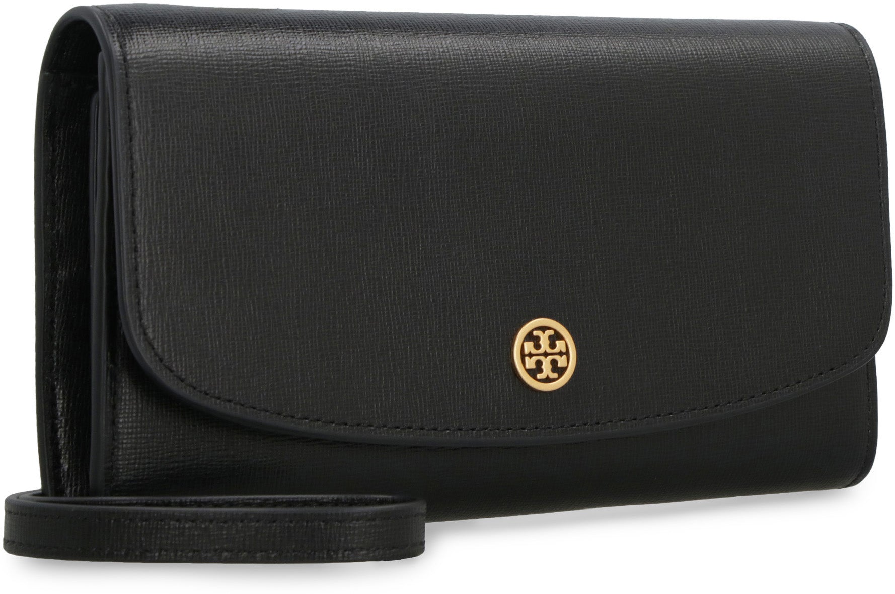 TORY BURCH: wallet in saffiano leather with metallic emblem - Black