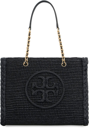 Tory Burch, Bags, Nwt 698 Tory Burch Ella Raffia Chain Handle Large Logo  Tote Natural Black