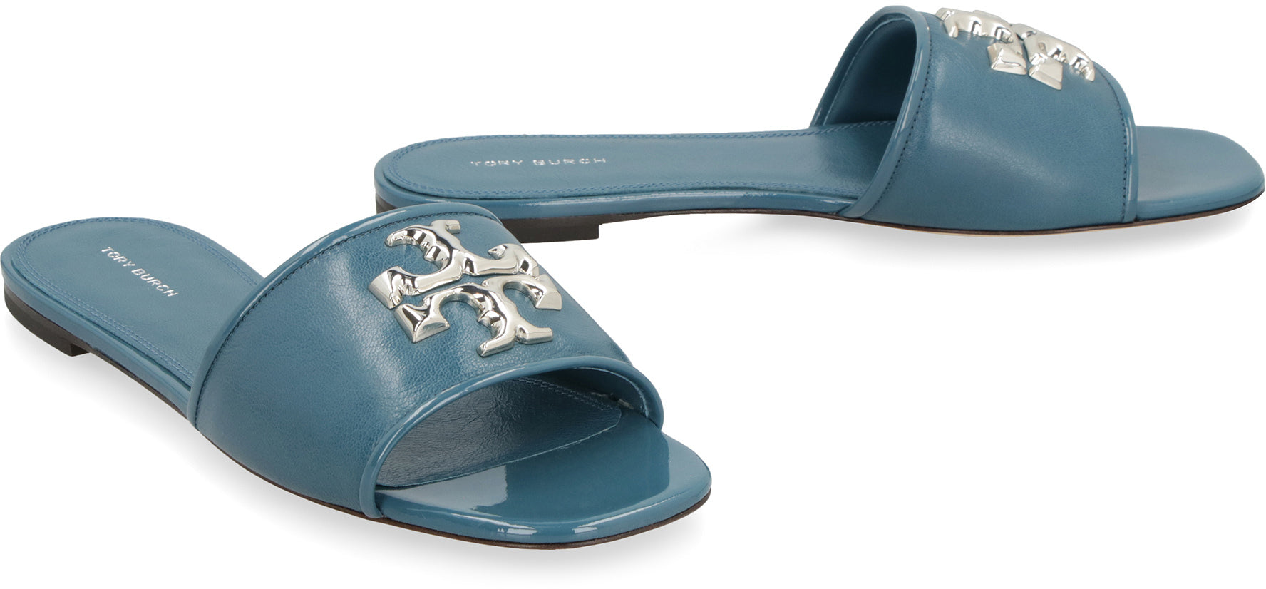 Tory Burch - Eleanor leather slides with logo green - The Corner