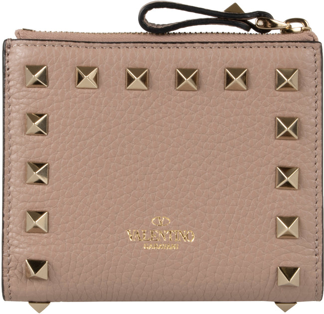 Valentino Rockstud Leather Zip Coin Purse/Card Holder