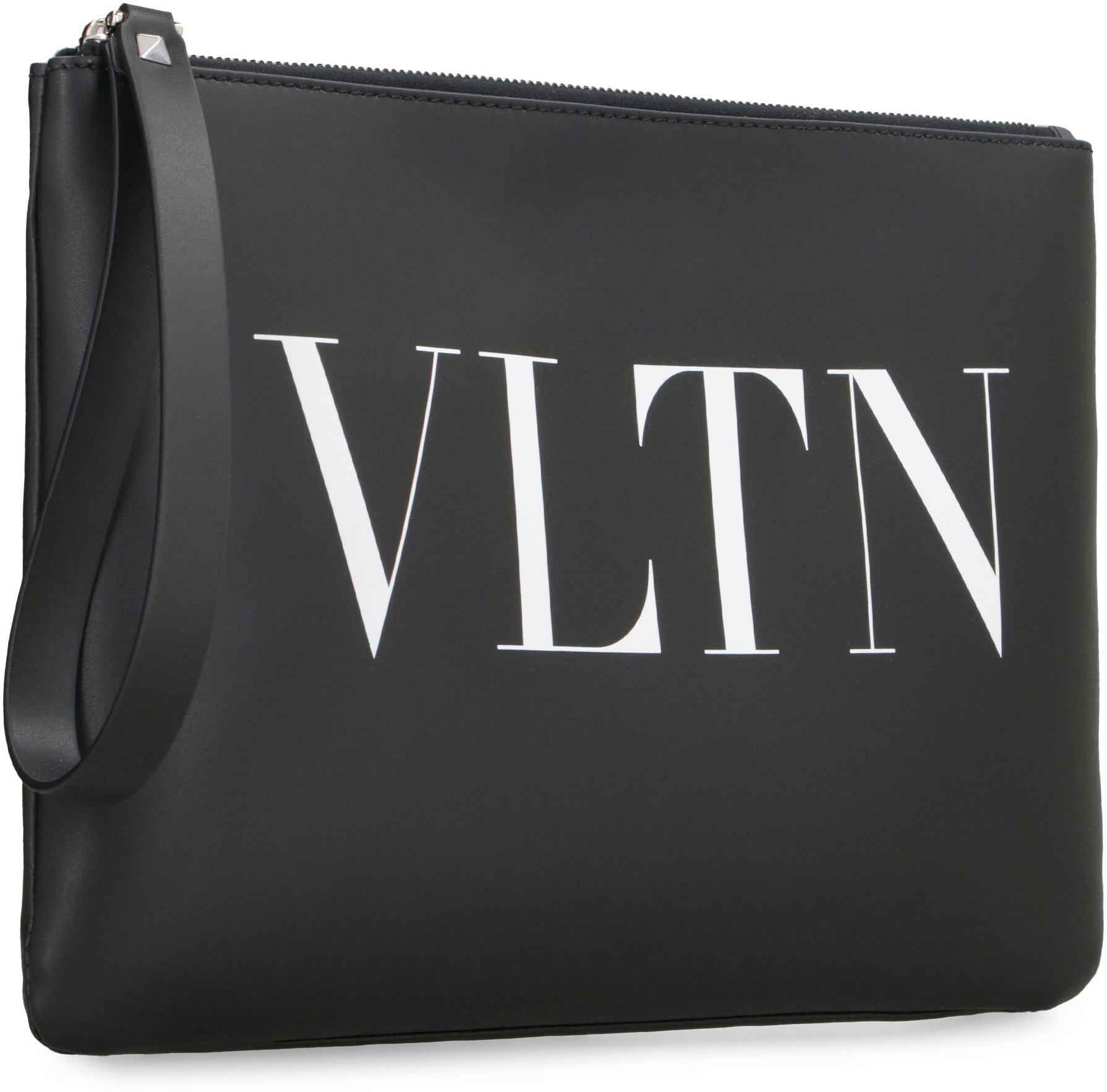 Valentino - Valentino Garavani - VLTN leather flat pouch black ...