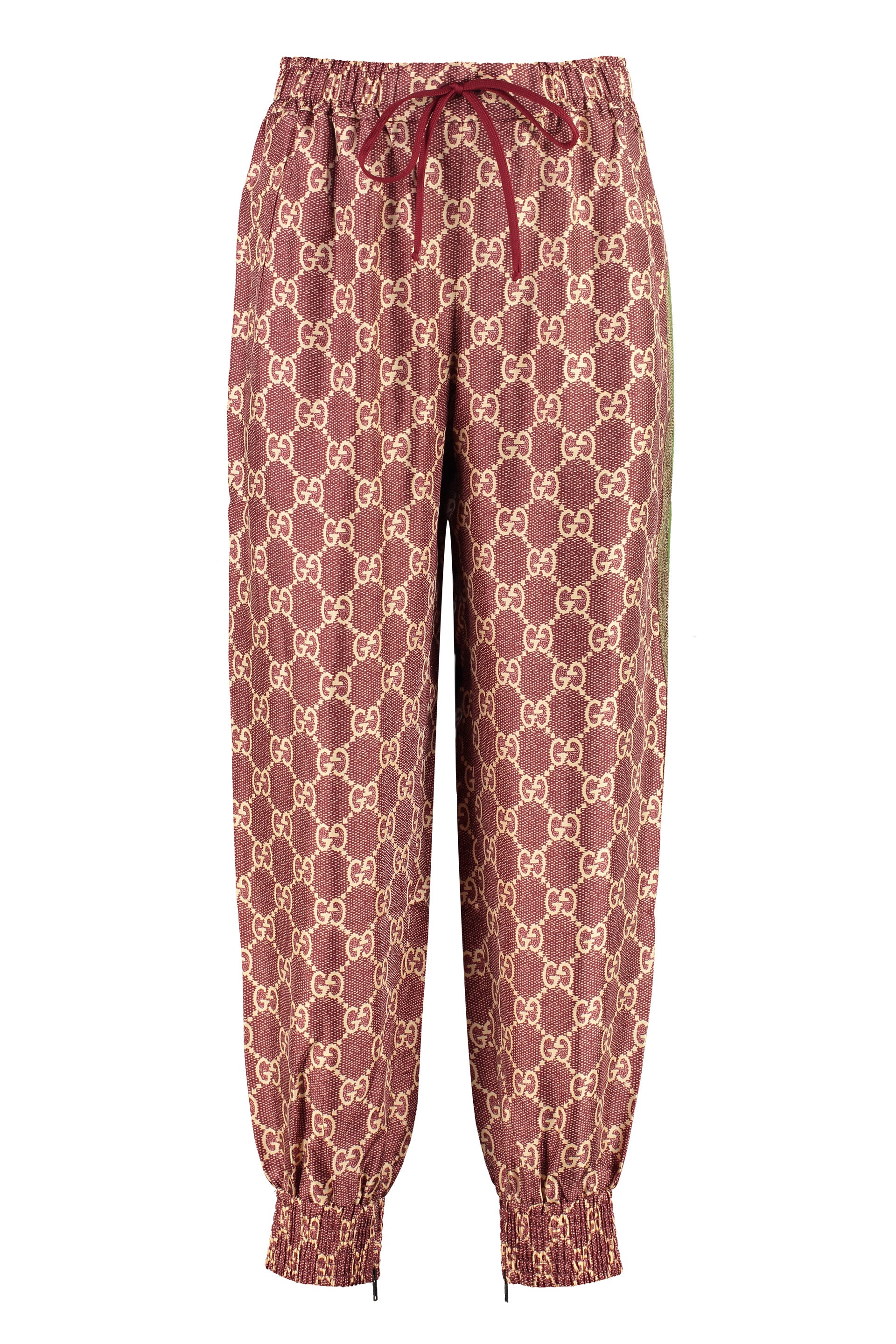 GG Supreme print silk pant in pink and beige