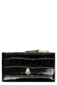 Skull croco-print leather card holder