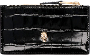 Skull croco-print leather card holder-1