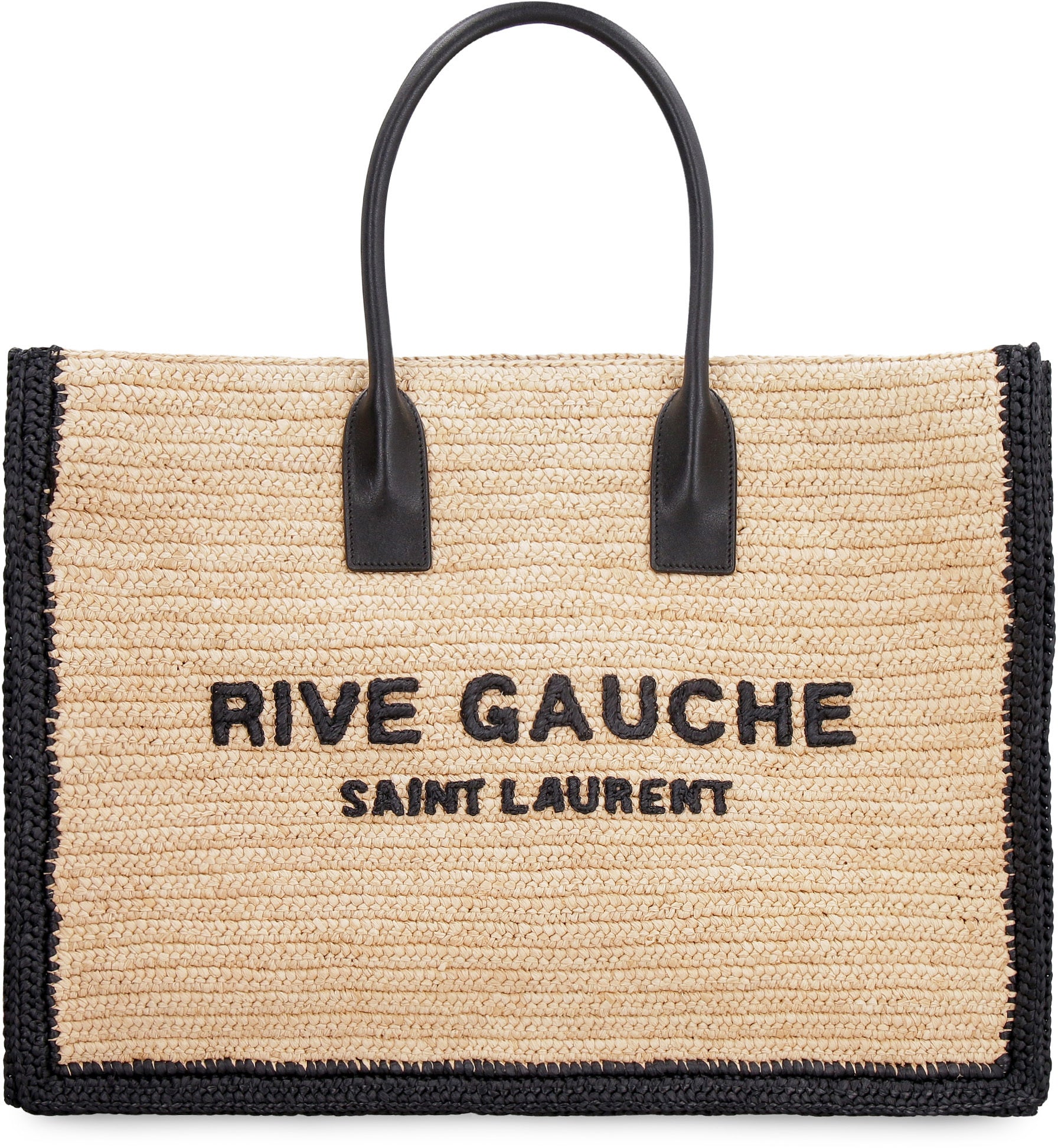 Saint Laurent Rive Gauche Logo-embroidered Raffia Tote Bag In Brown