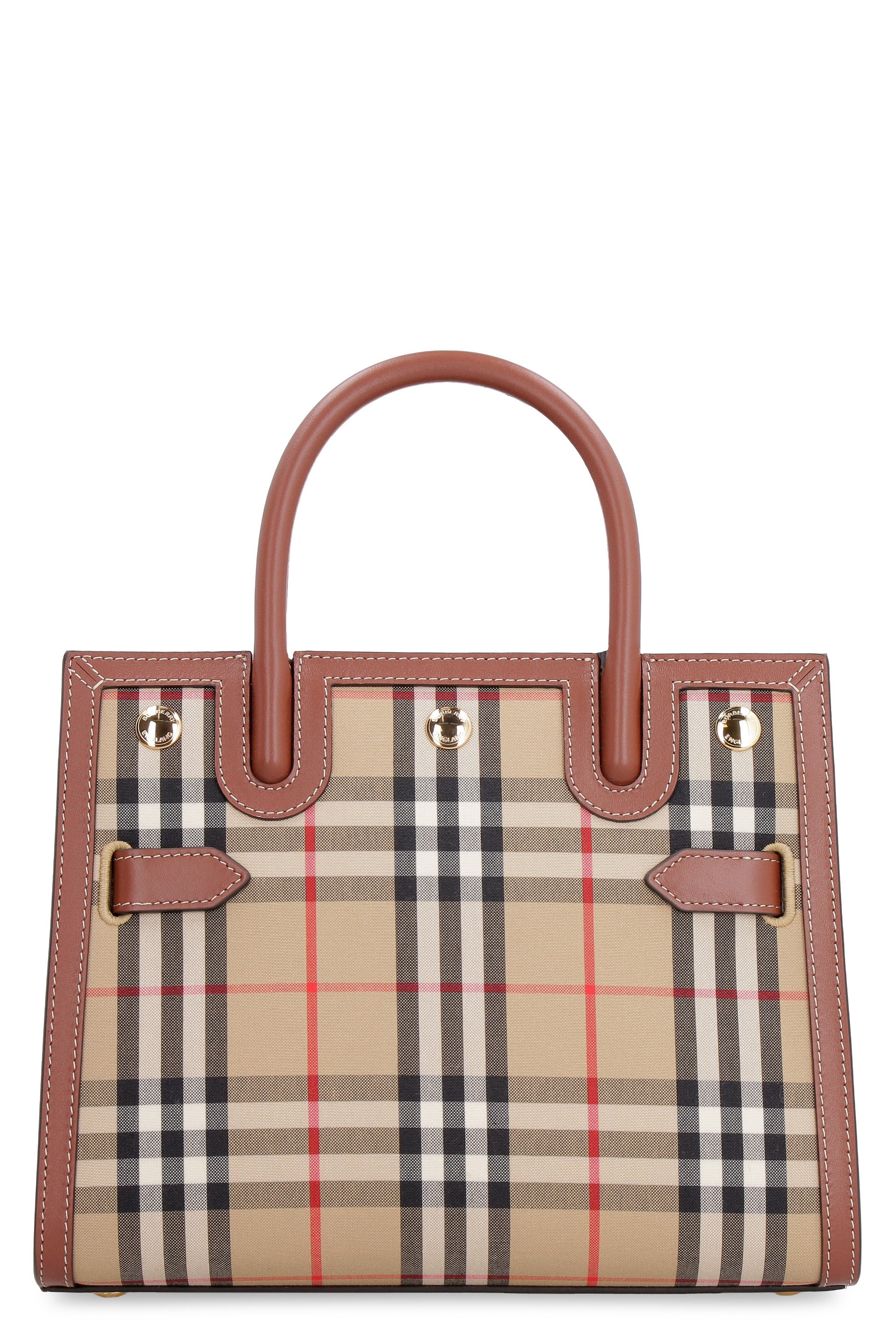 BURBERRY: Title bag in leather and Vintage Check print fabric - Beige