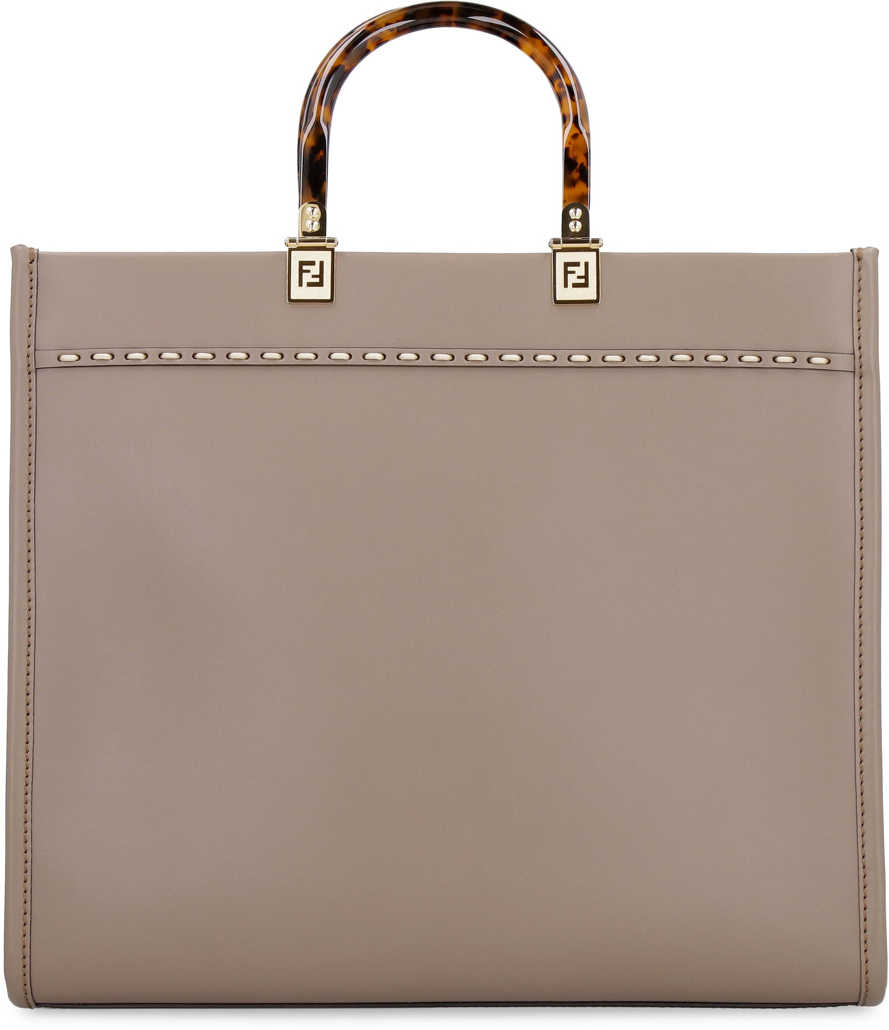 FENDI: Sunshine bag in leather with embossed logo - Beige