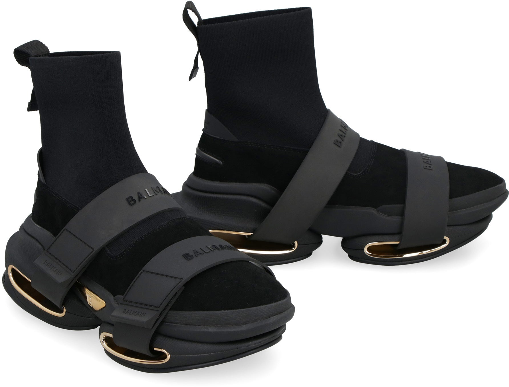 Balmain B-Bold Hi-Top Sock Sneakers 43 Black Leather,Technical