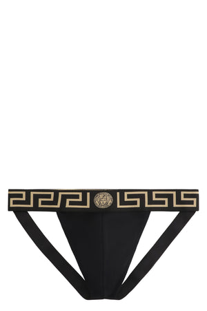 Versace - Cotton jockstrap with Greca elastic band black - The Corner