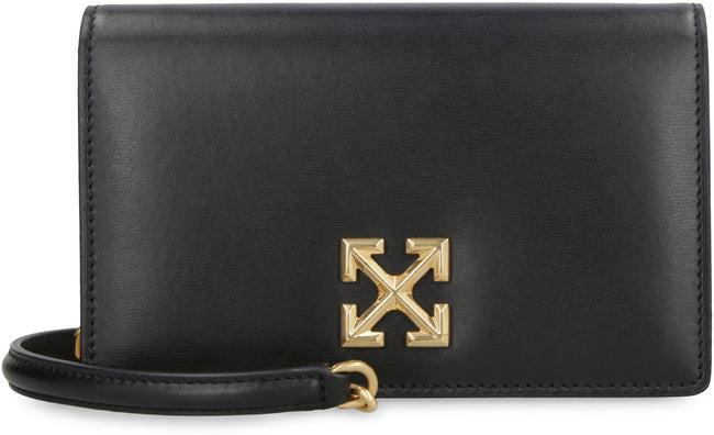 Jitney Leather Wallet On Chain in Black - Off White