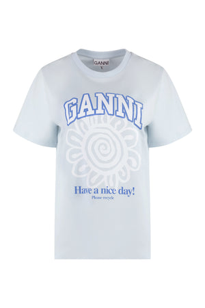 GANNI - Printed cotton T-shirt Light Blue - The Corner