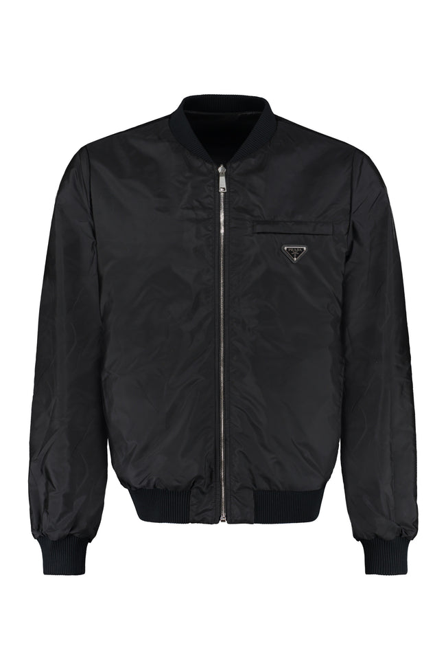 Re-Nylon and leather reversible bomber jacket