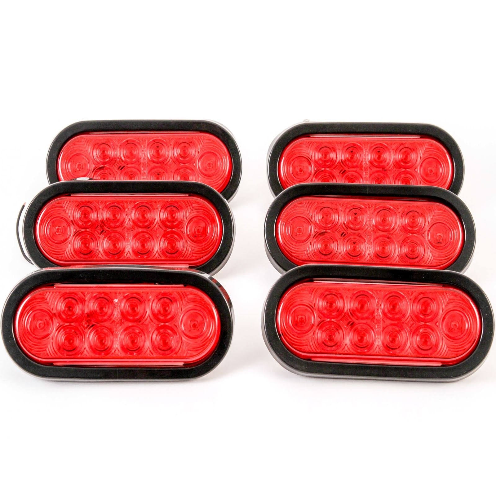 (2) Trailer Truck LED Sealed Red 6 Oval Stop/Turn/Tail Light Marine Waterproof Bus RV Semi Tractor Shuttle QRA6_O8NPN88