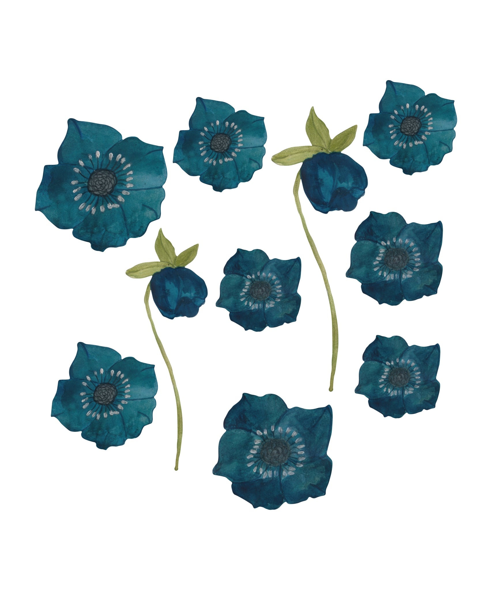 Se Wallsticker Blue flowers 10 pcs. - Multi hos Thatsmine.dk