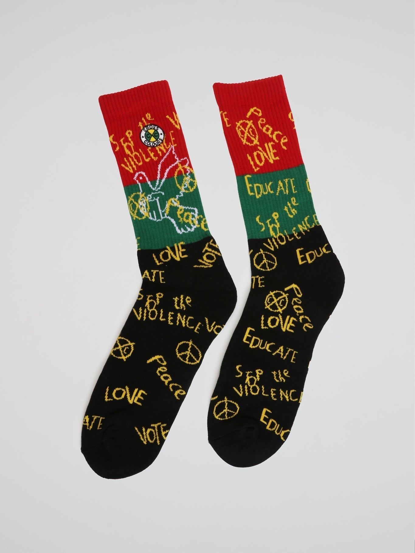 Multicolour Peace Love Educate Crew Socks