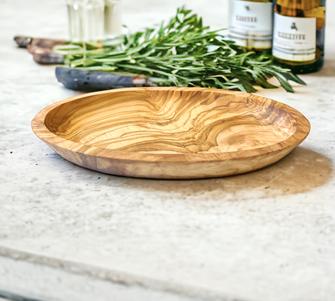Versatile Olive Wood Dipping Dish; perfect for serving oils and snacks.