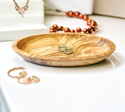Oval Olive Wood Dipping Dish or Jewelry Holder.