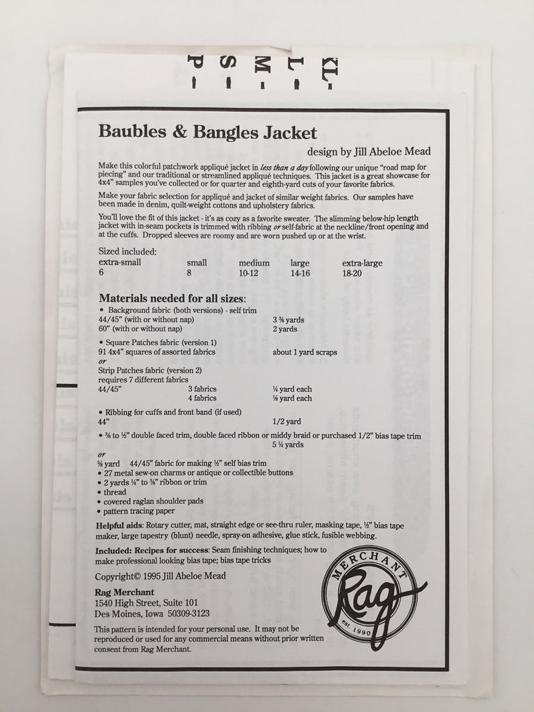 Baubles & Bangles Jacket - Merchant Rag - Vintage Uncut Applique Pattern