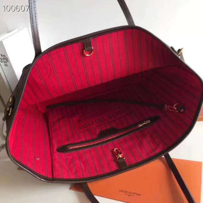 Louis Vuitton Damier Ebene Neverfull mm with Red Interior