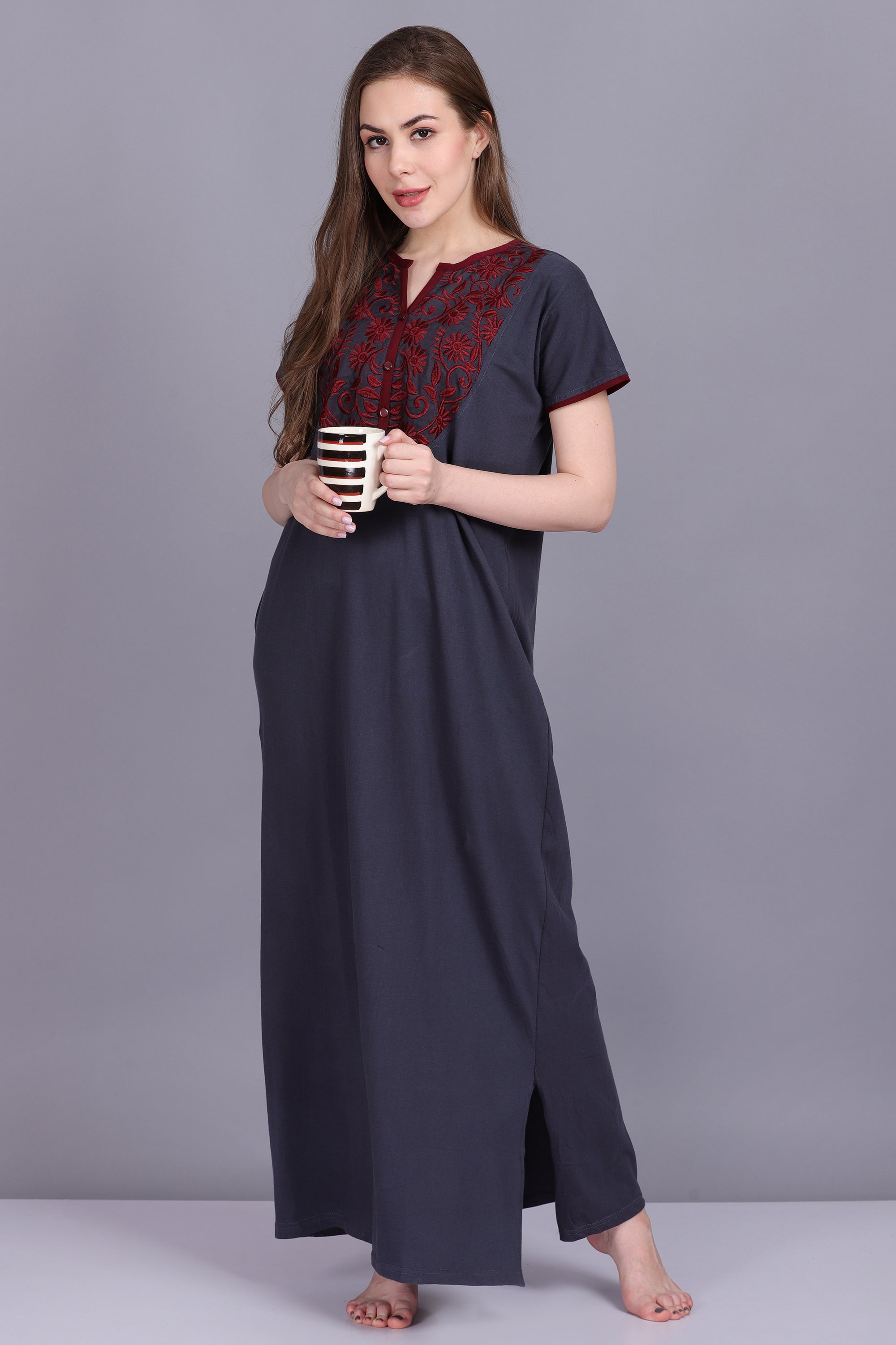 Saar Creations Women's Cotton Sleeveless Lace Nighty/Maxi/Night Gown/Night  Dress/Nightwear