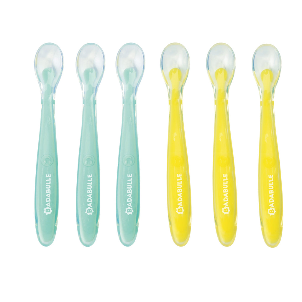 Lot 5 Cuillères bébé souple en Silicone + Tétine Grignoteuse