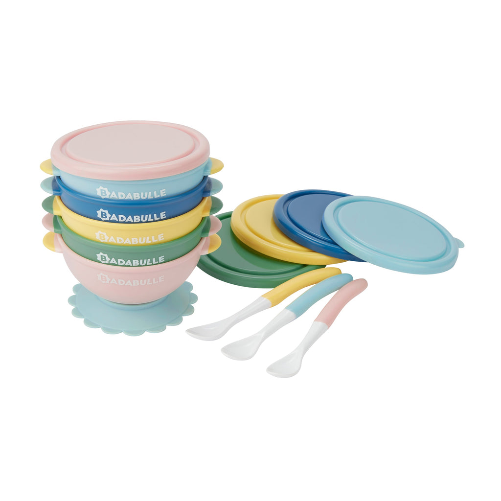 Lot 5 Cuillères bébé souple en Silicone + Tétine Grignoteuse