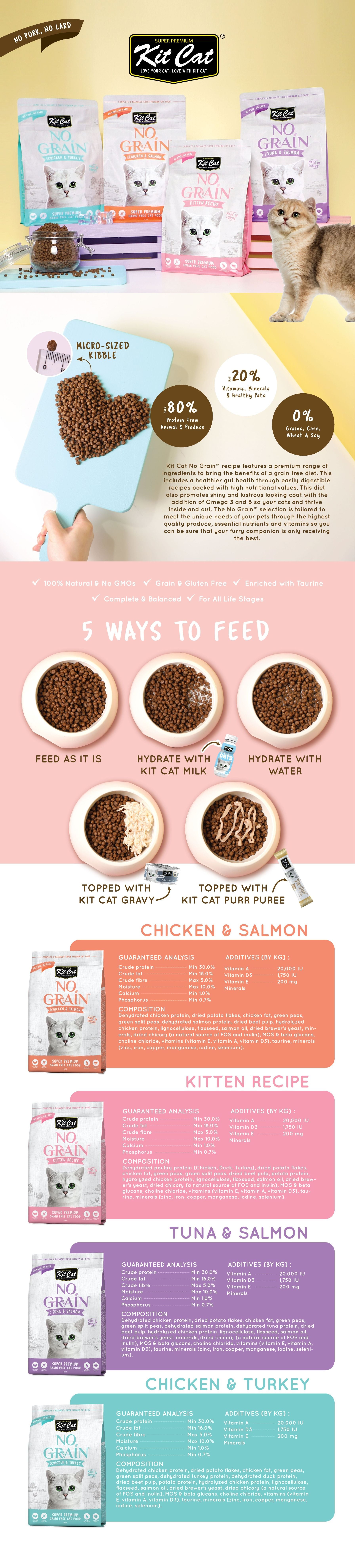 Kit Cat No Grain Dry Cat Food - 4 flavours (1kg)