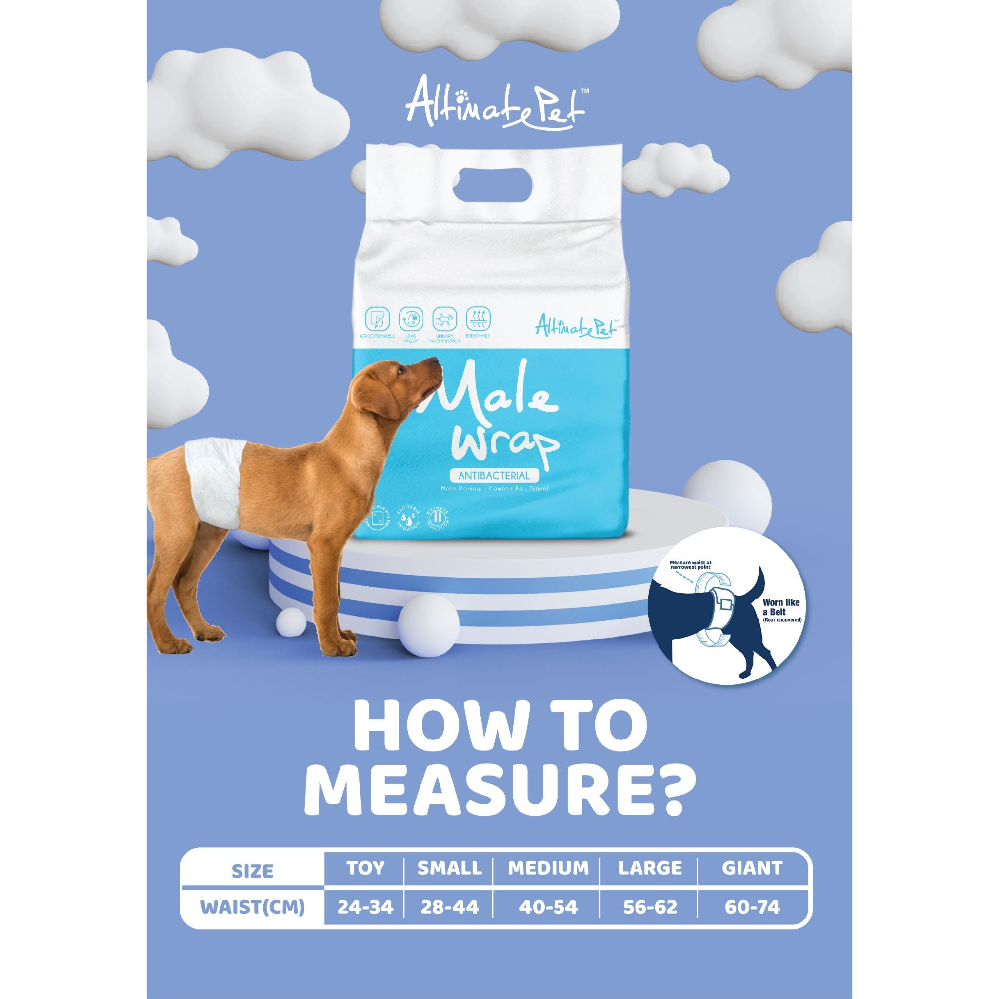 [CTN OF 24] Altimate Pet Disposable Male Wrap - Medium Breed