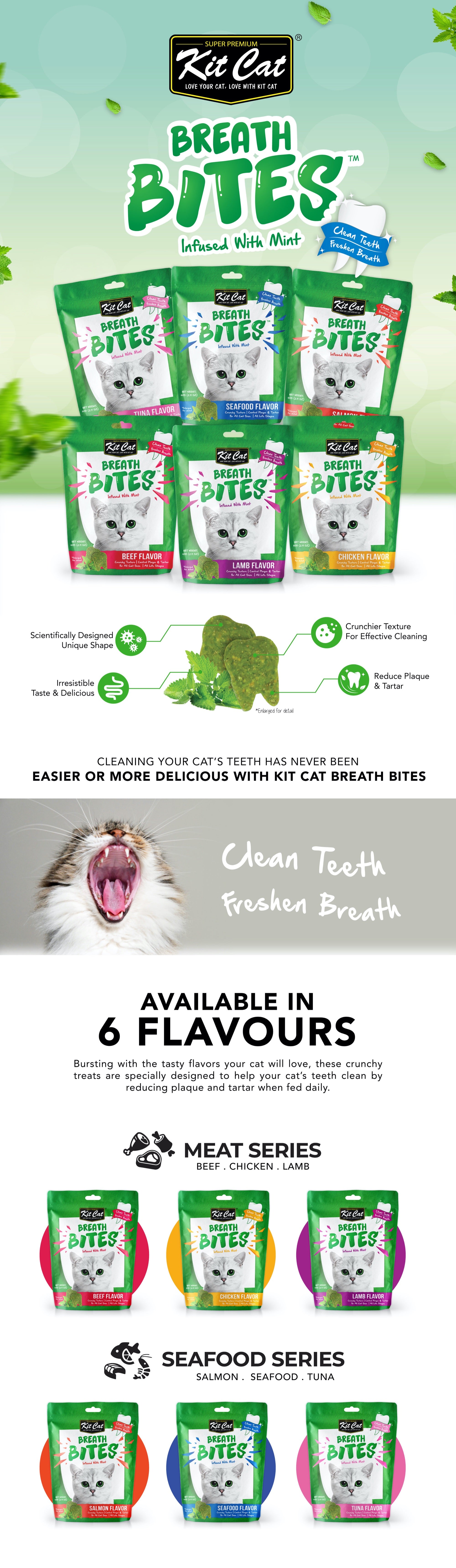 [CTN of 12] Kit Cat Breath Bites Dental Cat Treats - Lamb (60g)