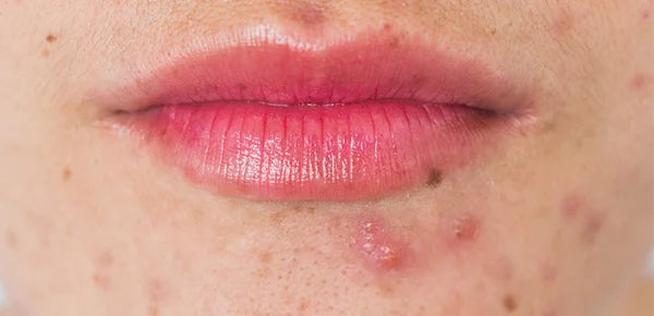 Photo of pustules acne problem, displaying raised, inflamed acne lesions with close view